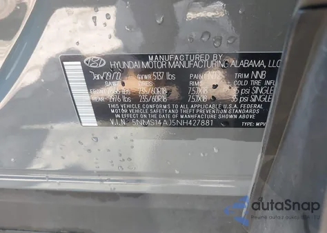 2022 Hyundai Santa Fe Se z USA, uszkodzony, nr VIN 5NMS14AJ5NH427881